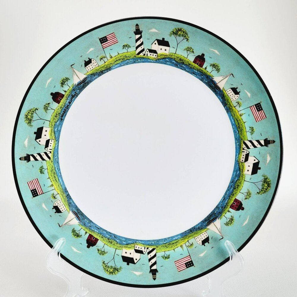 Coastal Breeze Plastic Dinner Plate Set Lighthouse & Flag Warren Kimble Folk Art - Picture 2 of 11